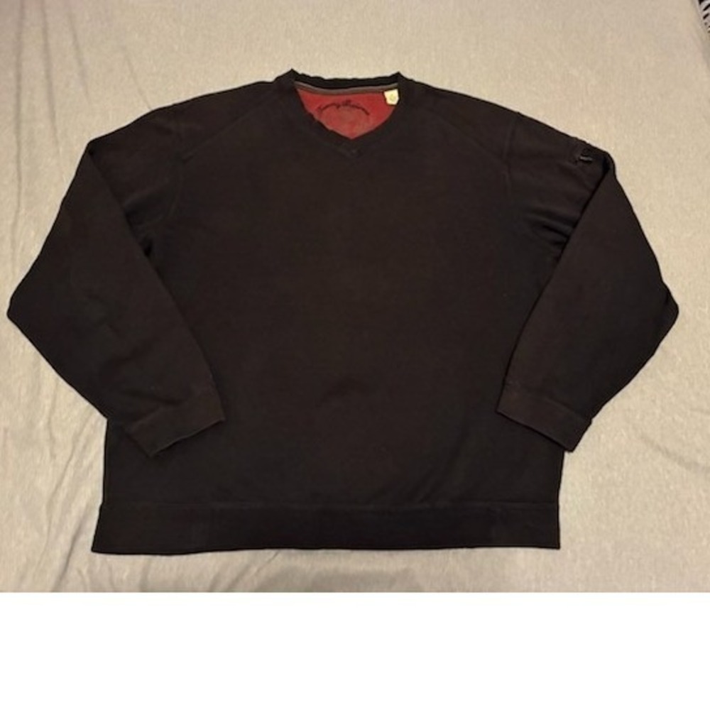 Tommy Bahama Mens M Black 100% Pima Cotton V-Neck Pullover Sweatshirt Faded